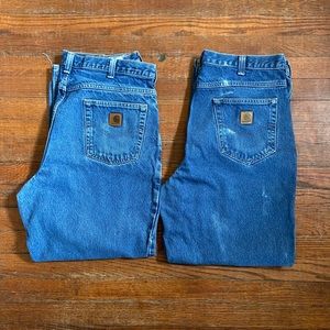 2 pair Carhartt 35x28 blue denim jeans relaxed fit